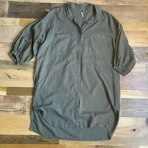 YFB Young Fabulous & Broke Small Olive Linen Blend Oversized Shirt Dress